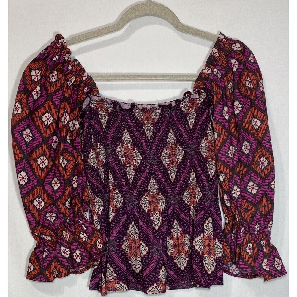 Women’s Purple Patterned Peasant Blouse